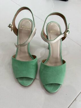 Moschino Mint Green Suede Open-Toe Ankle Strap Sandals